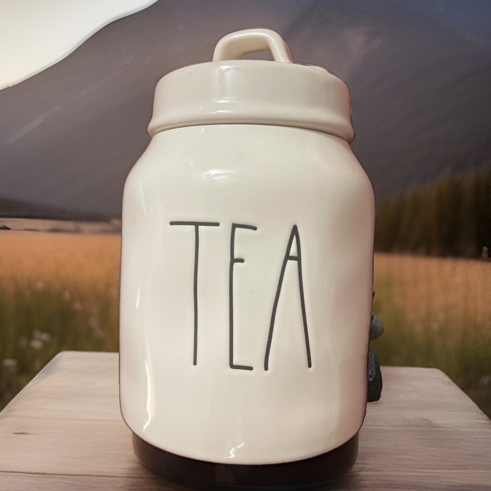 Rae Dunn TEA Jar Artisan Collection by Magenta With Lid White Ceramic 6x4 "